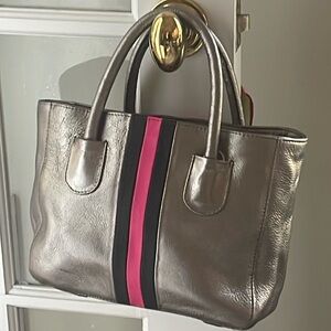 Silver Tote Bag with velvety lining inside